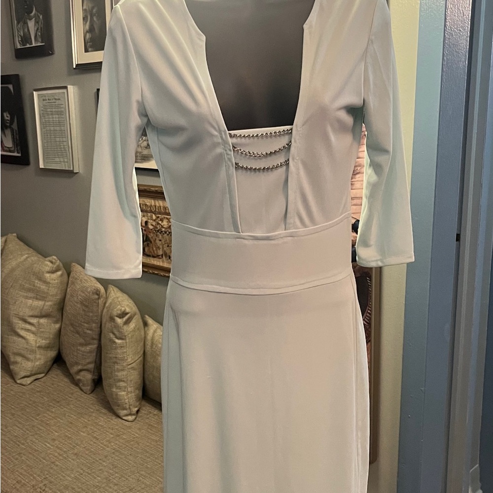 Elegant lime green  dress with silver chain detail